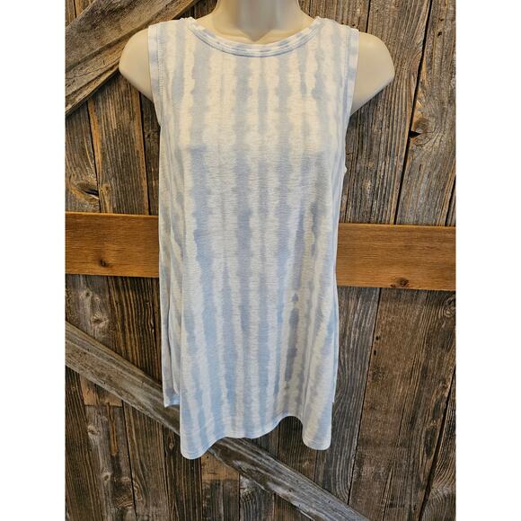 Athleta size M chambray high collar tank tie-dye blue white modal blend EUC boho - Picture 1 of 7